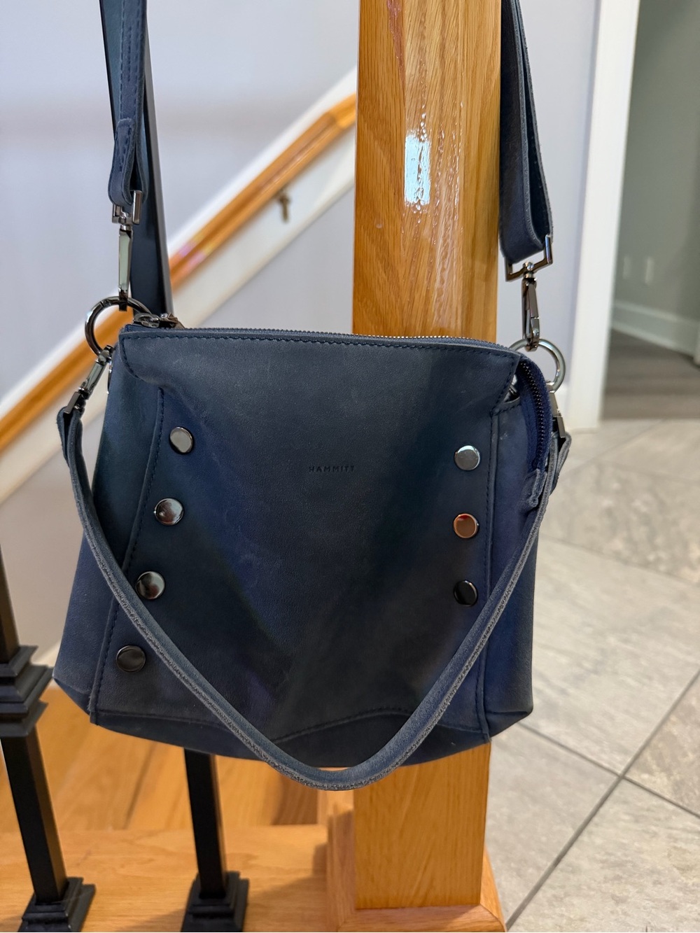 Hammitt Bryant Medium Navy Blue Leather Crossbody Bag - Picture 2 of 8